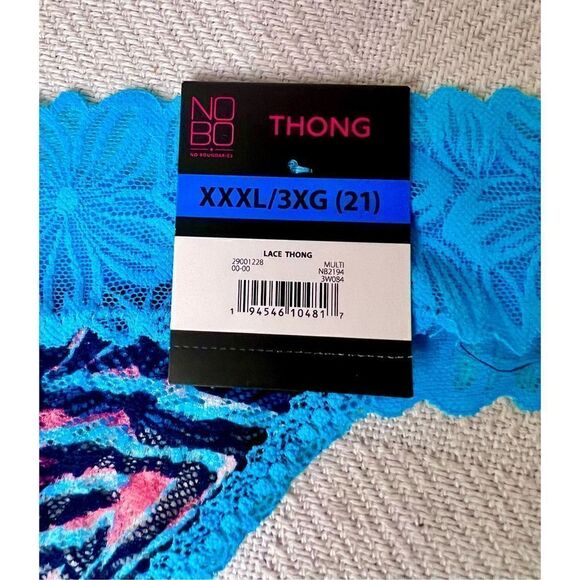 No Boundaries NOBO Thong Panties Size 3XL NWT!! Blue Animal PRINT Lace - Picture 3 of 4